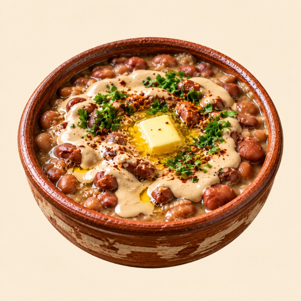 فول بالزبده وطحينه